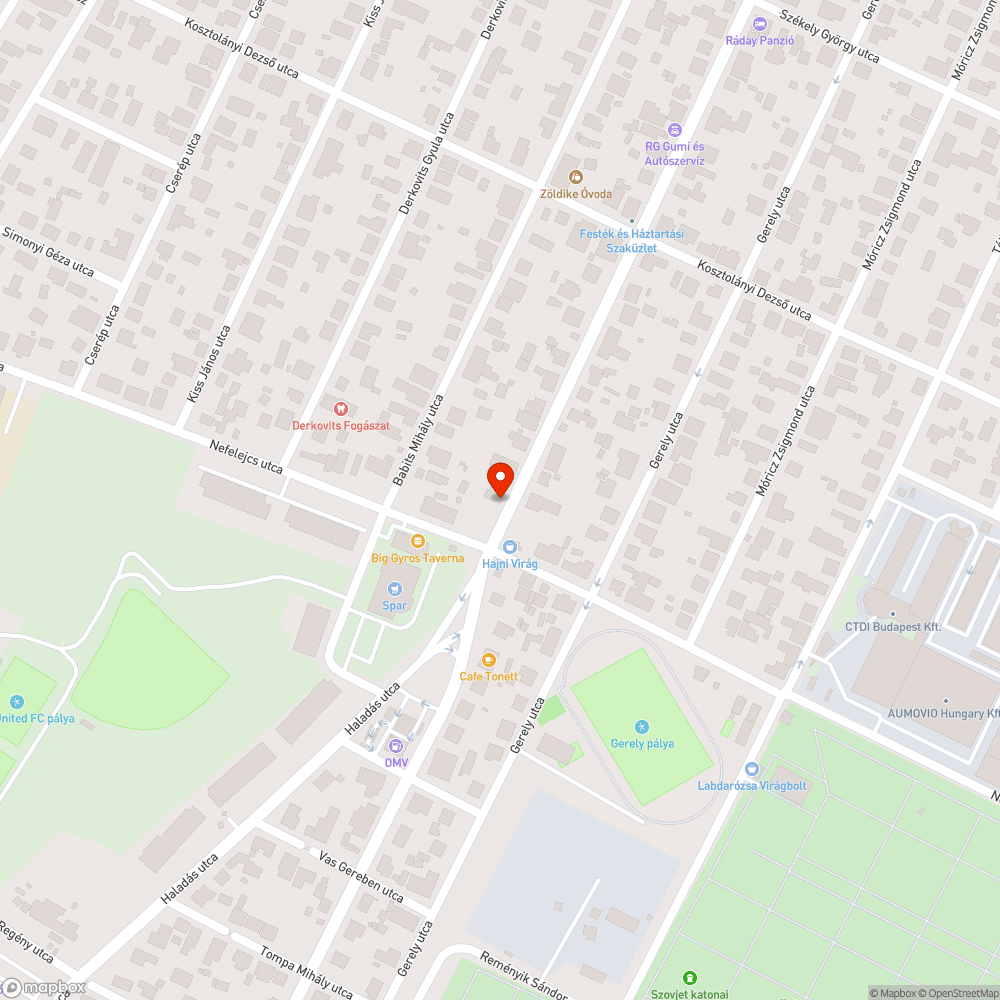 Útfelület kátyús. bejelentés helye