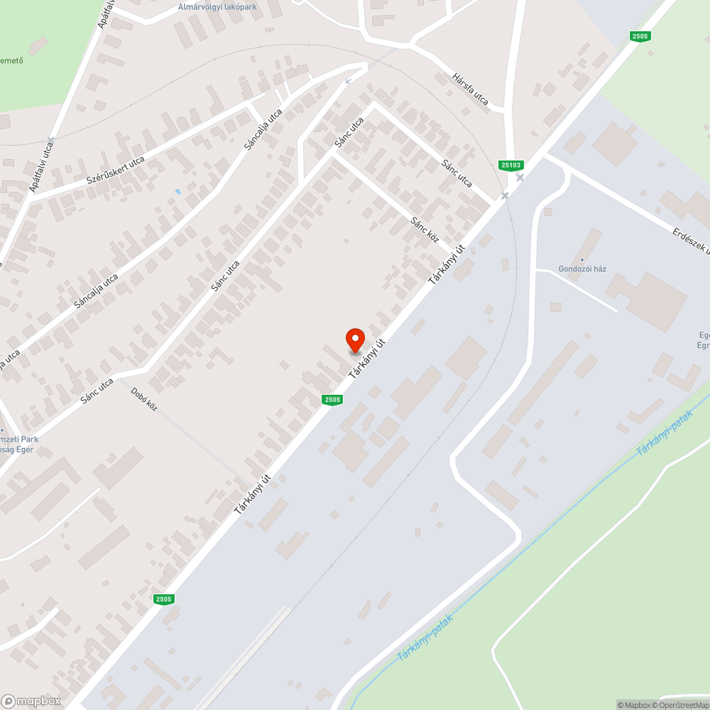 Eger Tárkányi út kátyus szakasz bejelentés helye