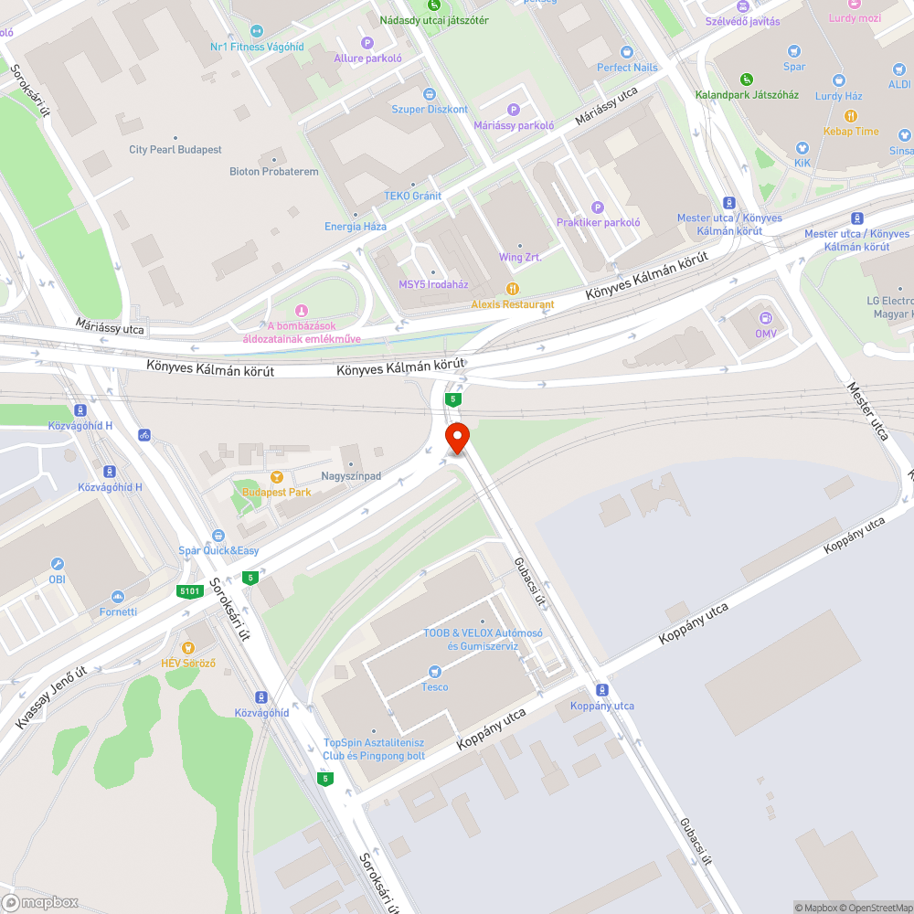 Kidöntött jelzőtábla a Budapest Parknál bejelentés helye