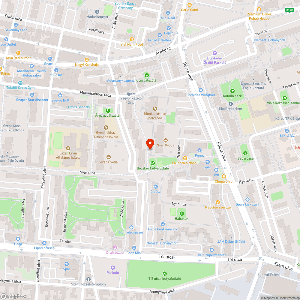 Veszélyes fa Virág utca, Újpest, Budapest 4 kerület bejelentés helye
