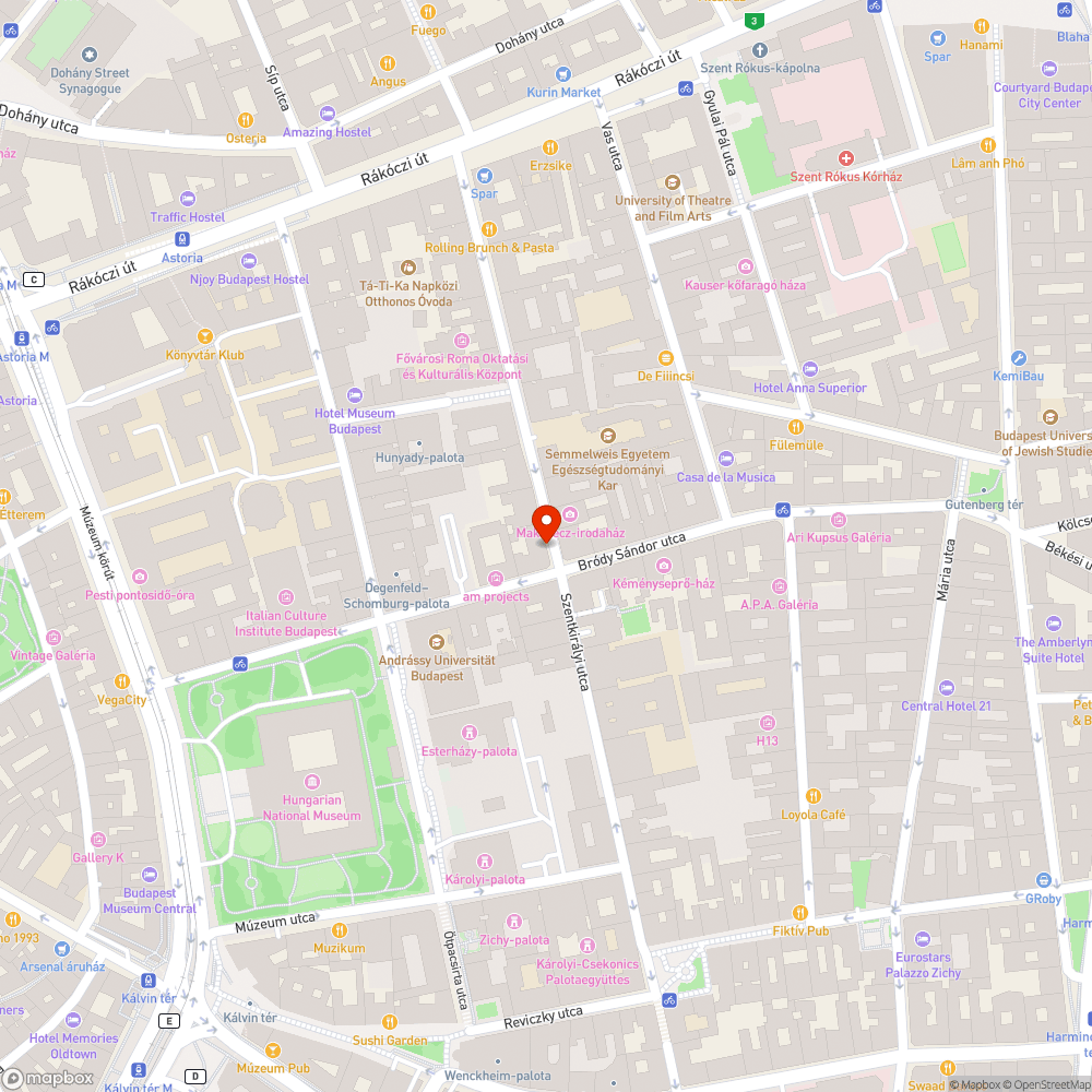 VIII. Szentkirályi utca - Bródy Sándor utca járdasüllyedés bejelentés helye