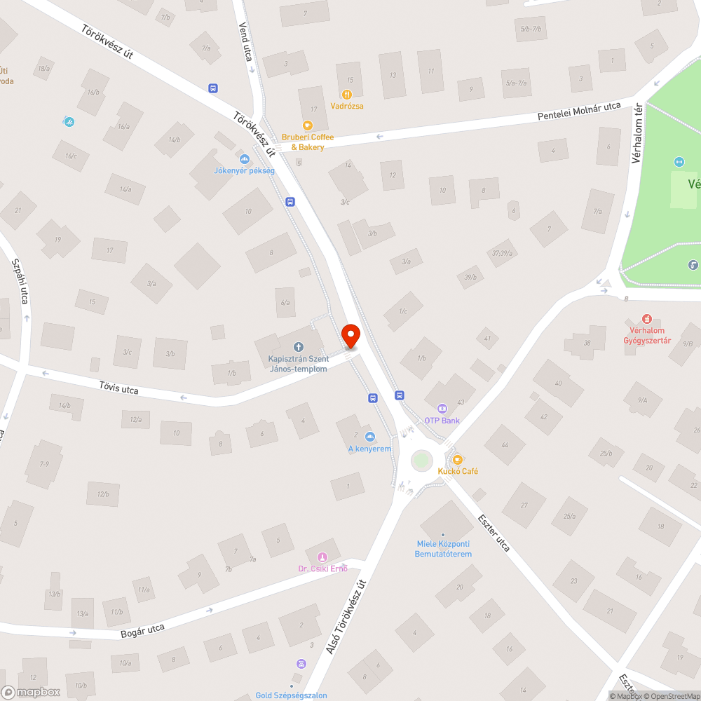 Kátyúk a Törökvész út/Tövis utca kereszteződésében bejelentés helye