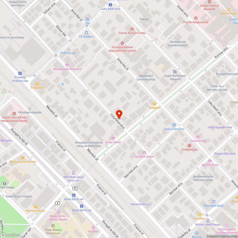 Beszakadt úttest a Columbus utcában bejelentés helye