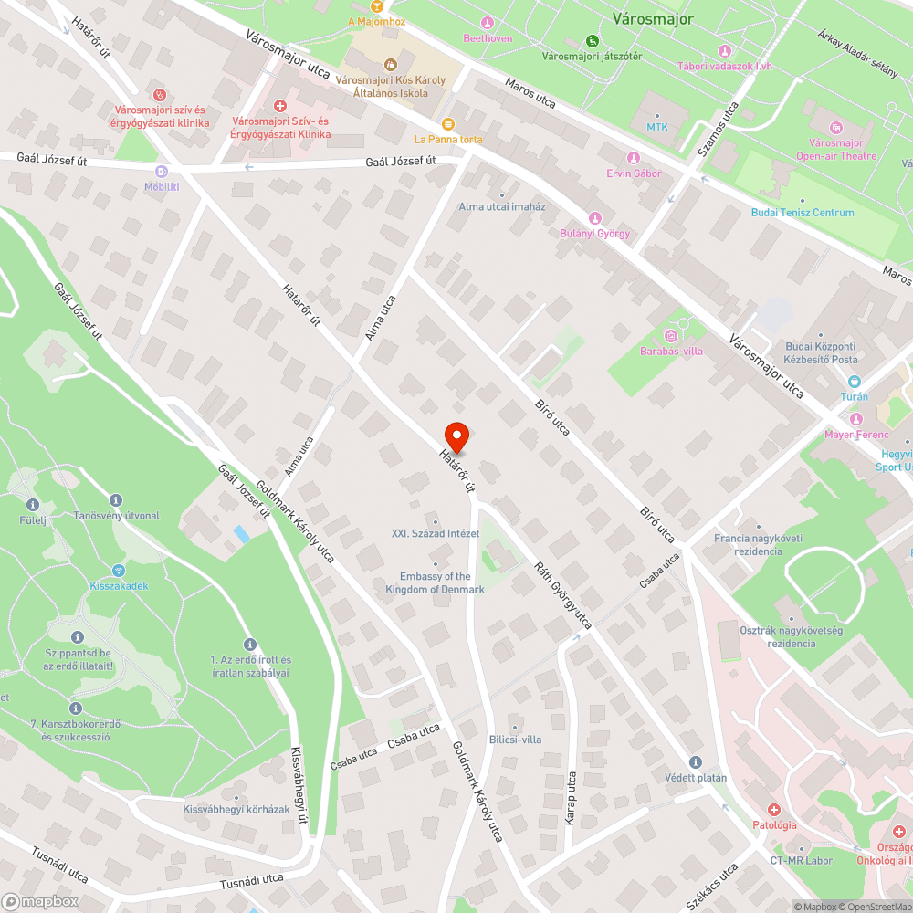 Kiszáradt fák a Határőr úton bejelentés helye