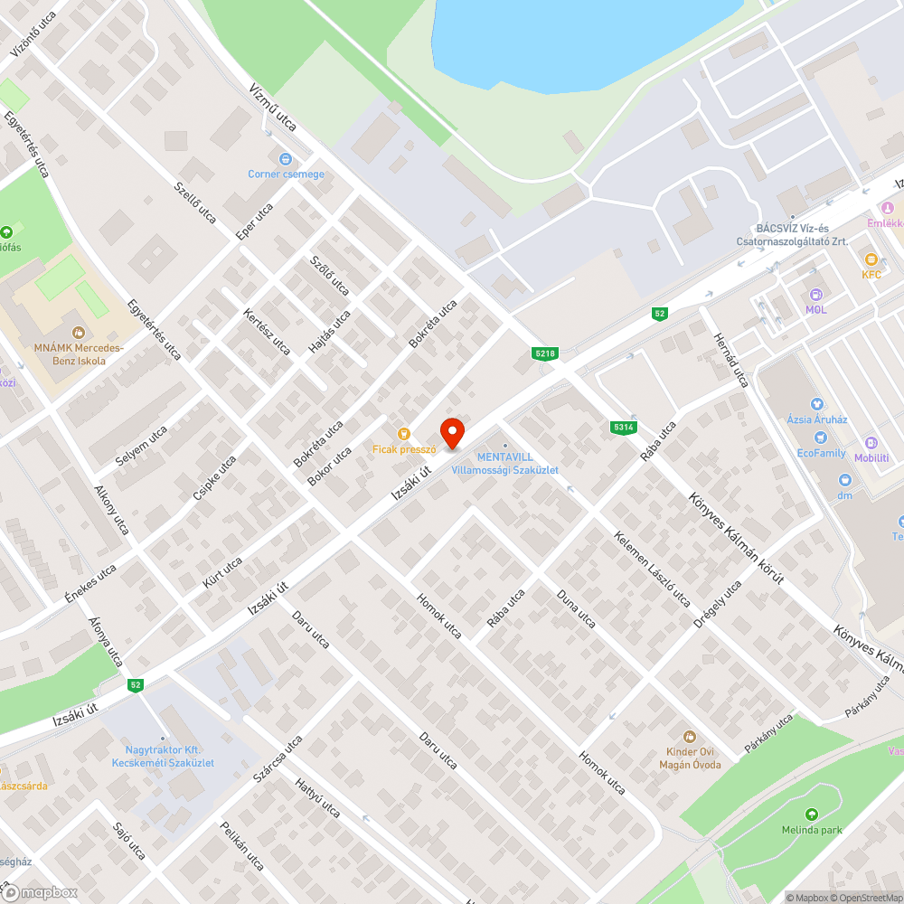 Napközben világító közvilágítási lámpák az Izsáki úton bejelentés helye