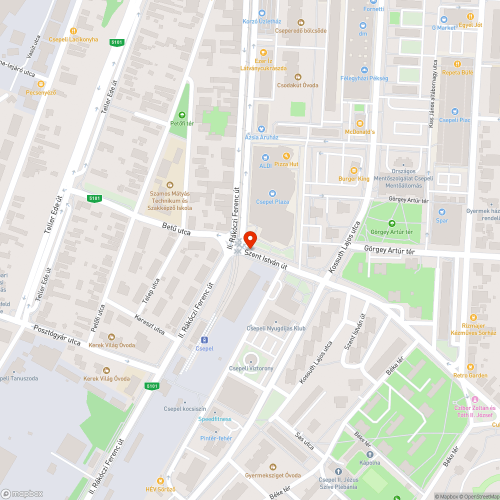 Csepel Plaza előtt megsüllyedt díszburkolat bejelentés helye