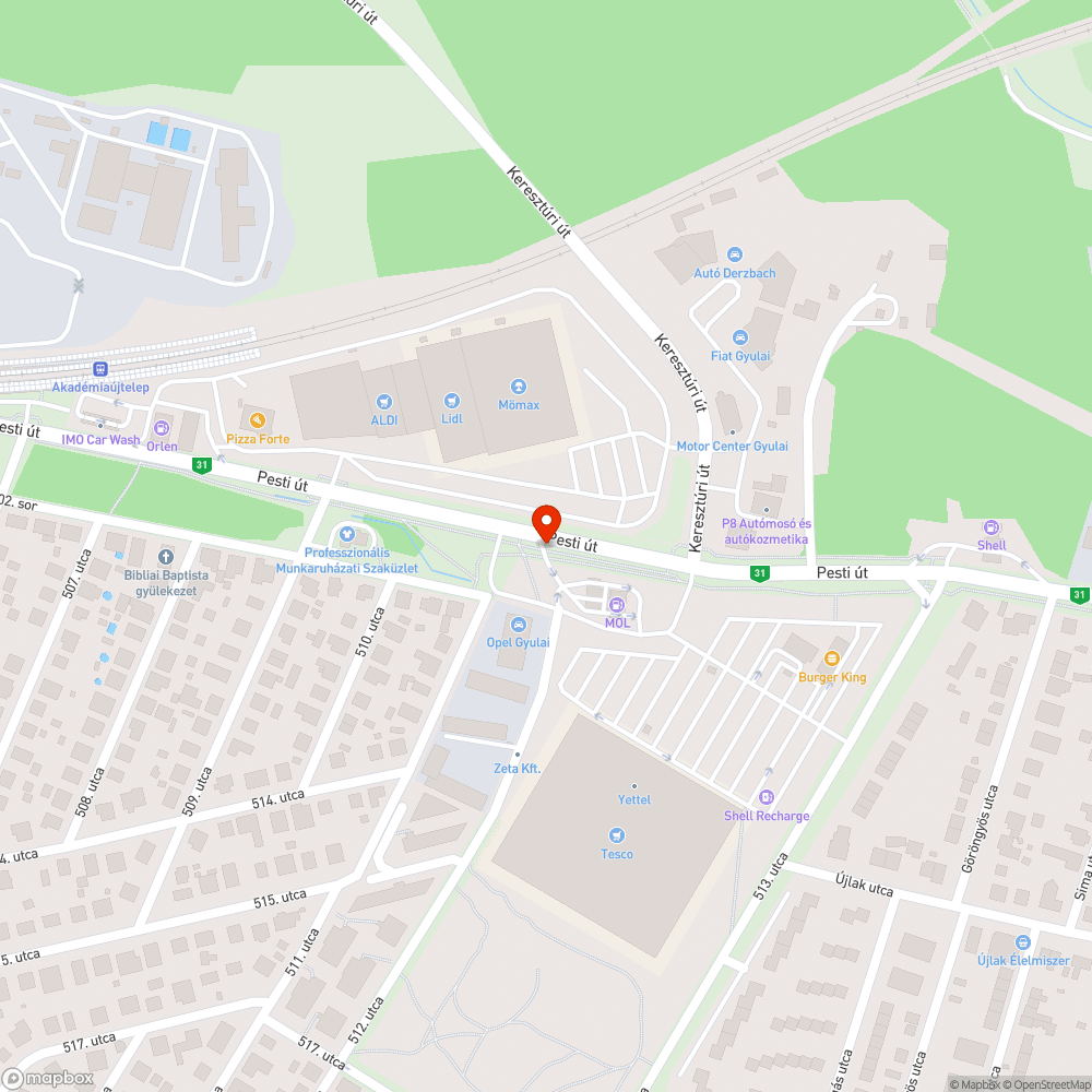 Átkelőhely eső után a Pesti úton bejelentés helye