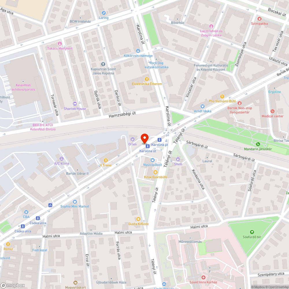 XI. Bartók Béla út (Karolina út mh.) parlagfű állomány bejelentés helye