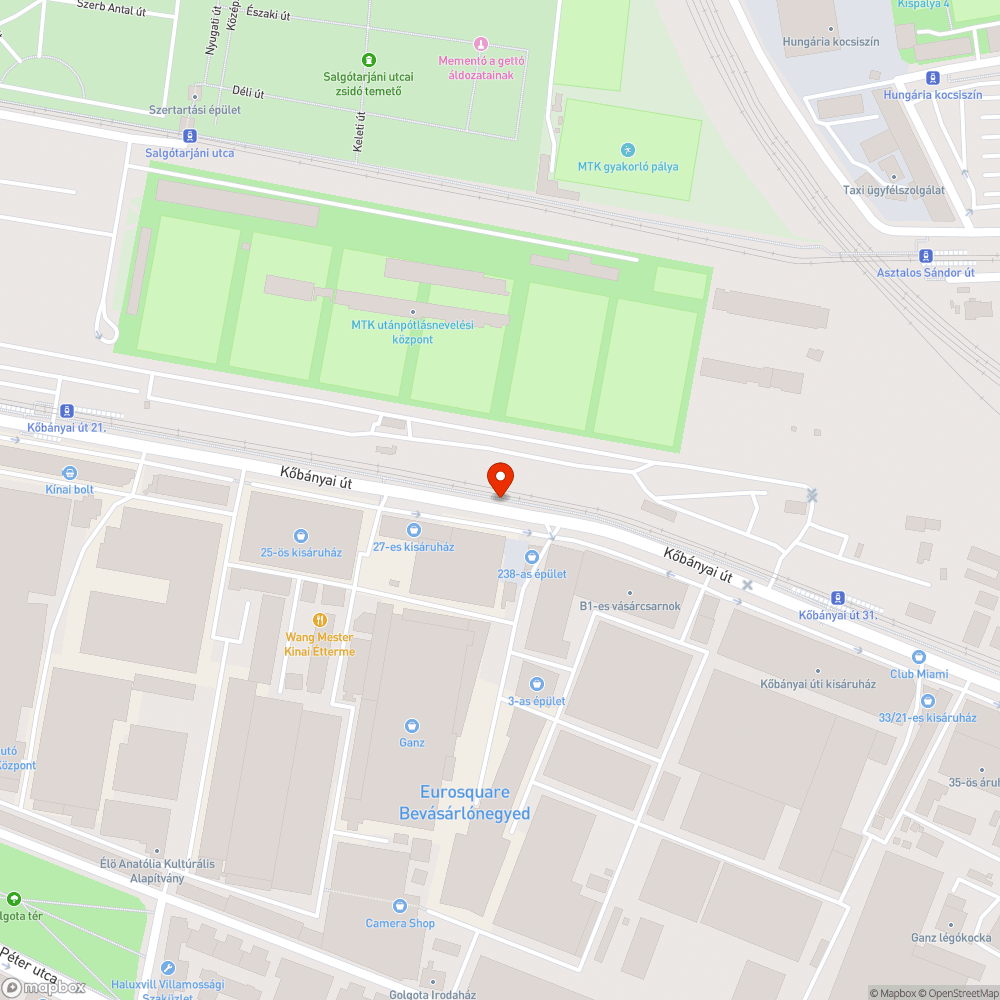 Lekopott útburkolati jelzések a Kőbányai úti gyalog- és kerékpárúton bejelentés helye