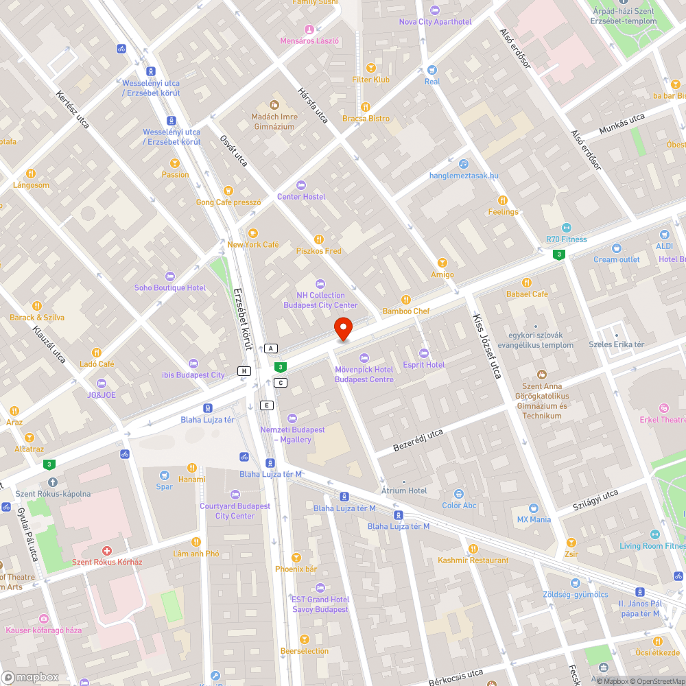 Rendszeresen túrista buszok parkolnak a Novotel előtt, elfoglalva a buszsávot bejelentés helye