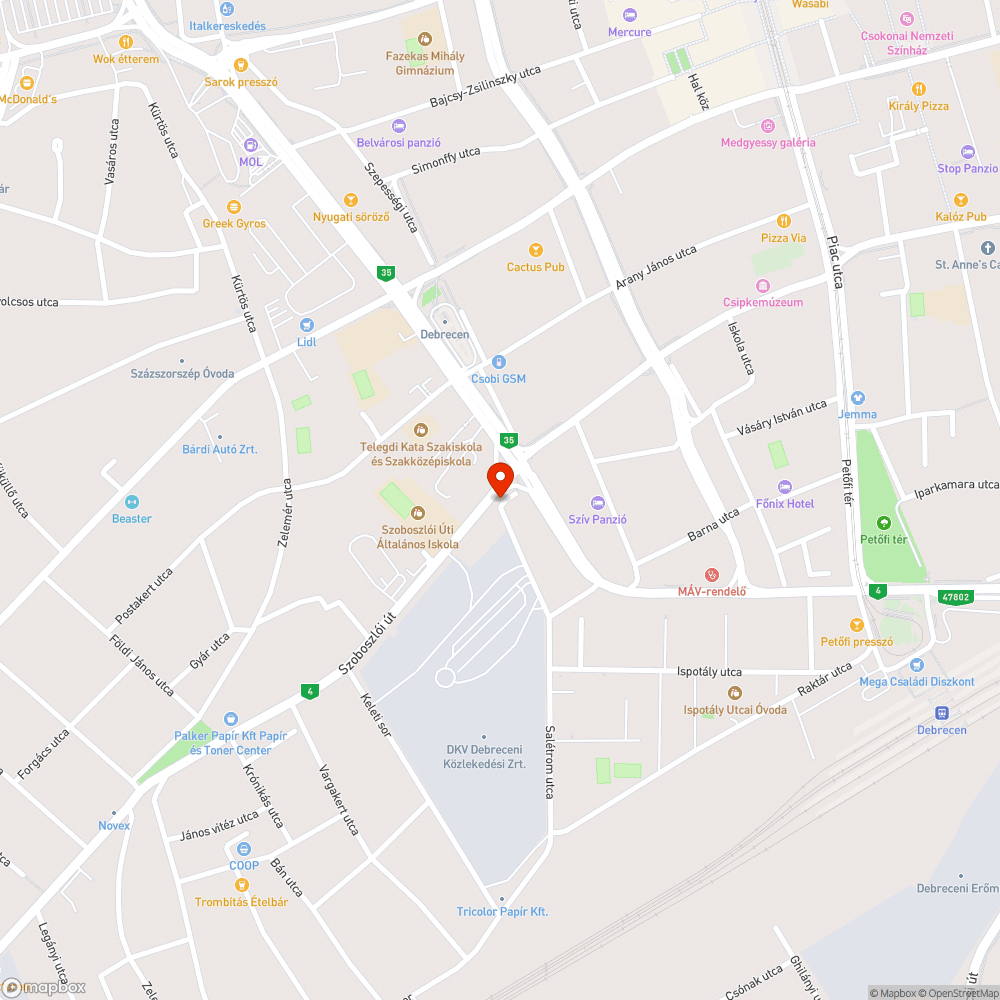 Veszélyes gyalogos-átkelőhely a Szoboszlói út és az Erzsébet utca sarkán bejelentés helye