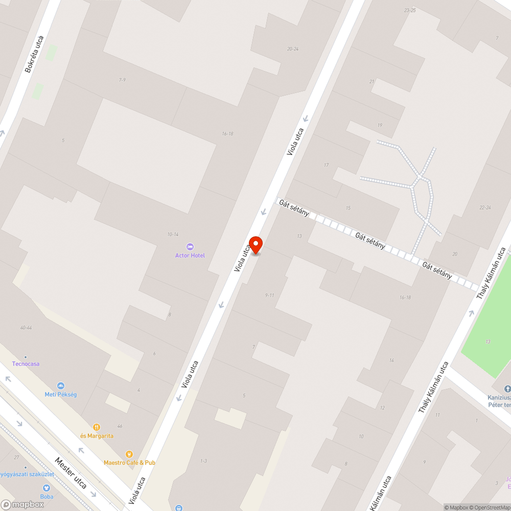 Viola utcában úthiba bejelentés helye