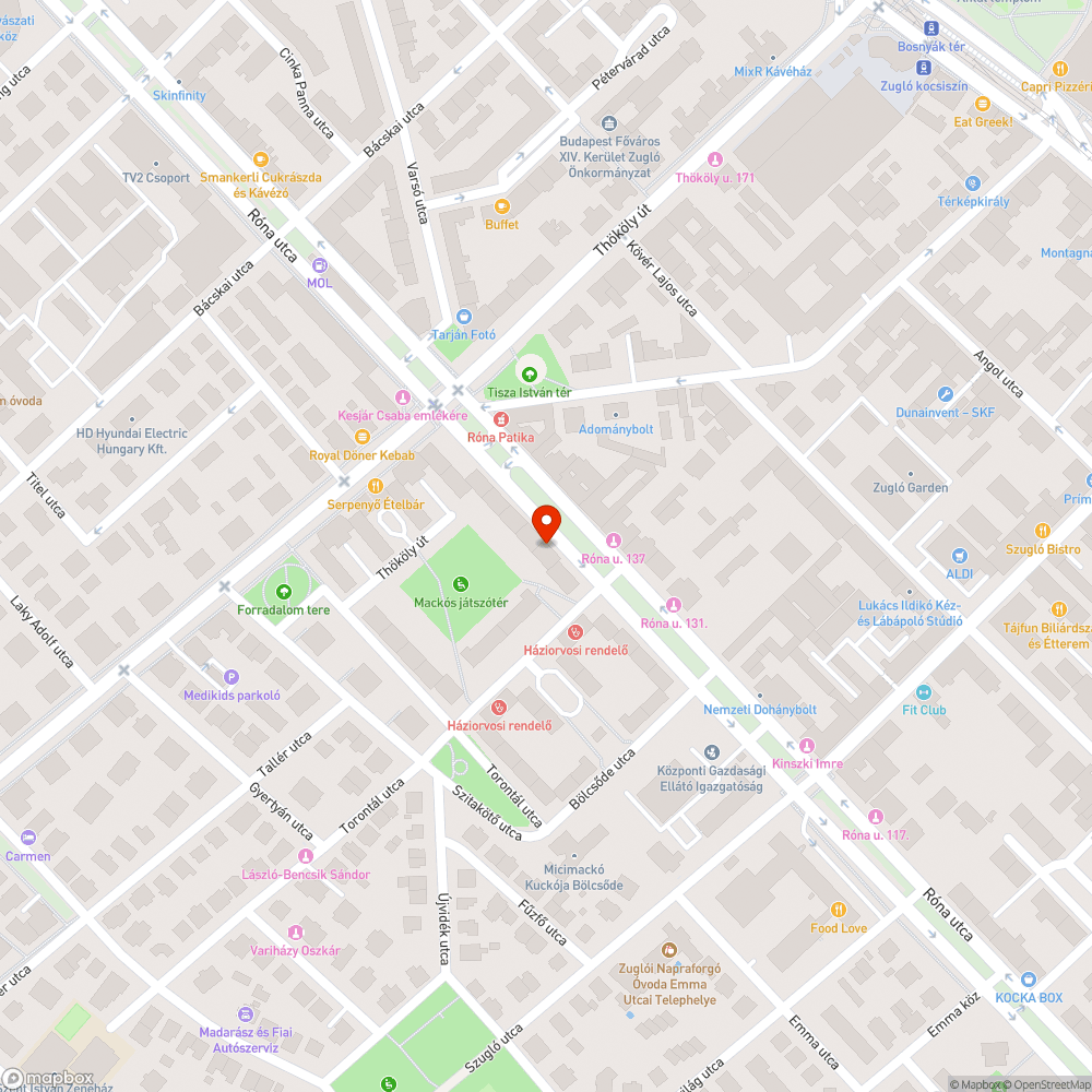 nem működő közvilágítás a Róna utca egyik szakaszán bejelentés helye