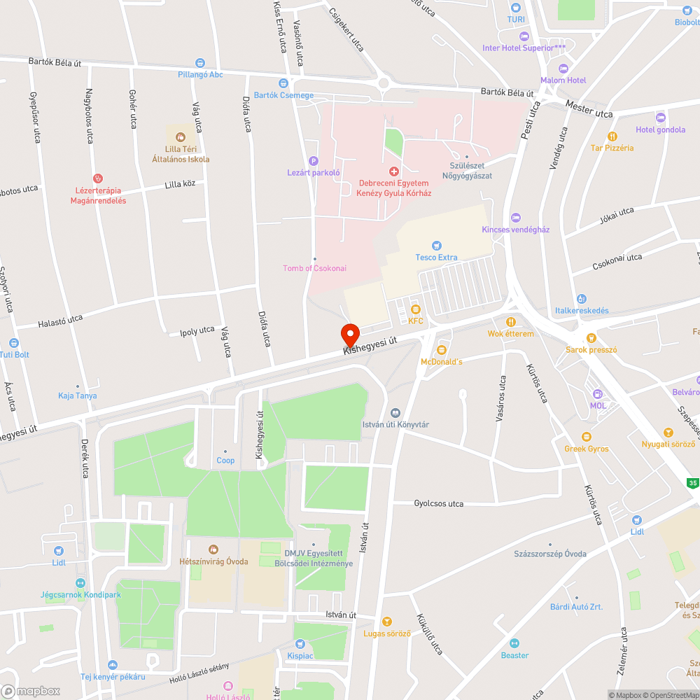 Debrecen Kishegyesi út járda és kerékpárút bejelentés helye