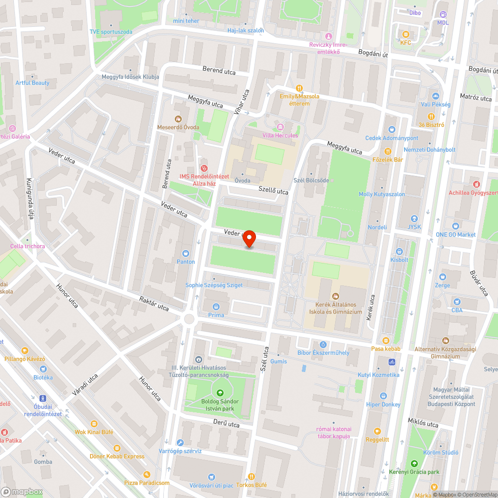 Sérült pad a Veder utcai parkban bejelentés helye