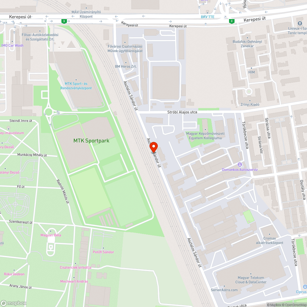 Asztalos Sándor úti közvilágítás bejelentés helye