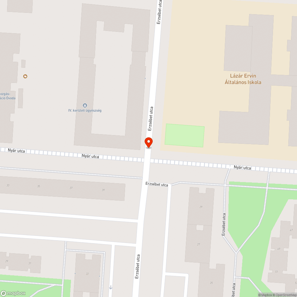 Nyár utca és Erzsébet utca sarkon szemét bejelentés helye