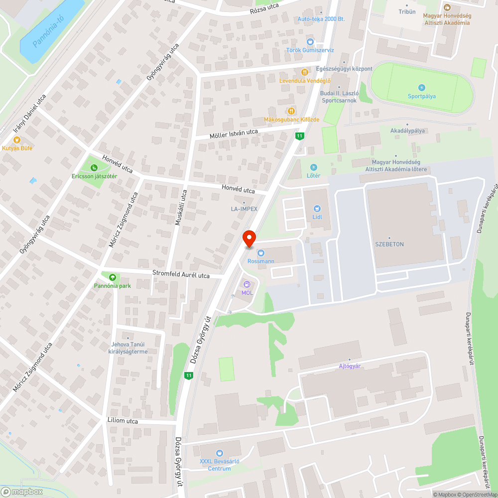 Úthiba bejelentés helye