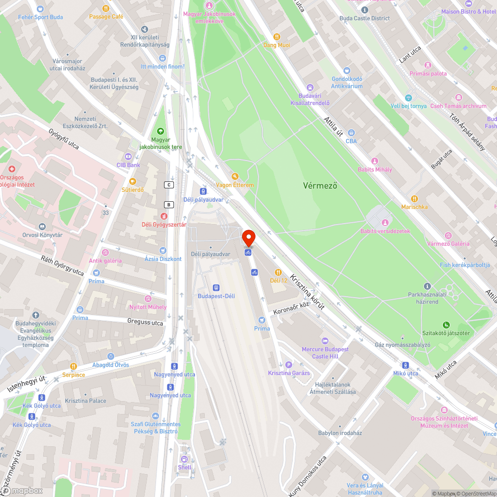 I. Déli pályaudvar - Kosciuszkó Tádé utca vége - folyókarács hibája bejelentés helye