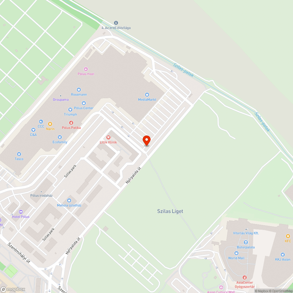 Polus center parkoló kátyú bejelentés helye