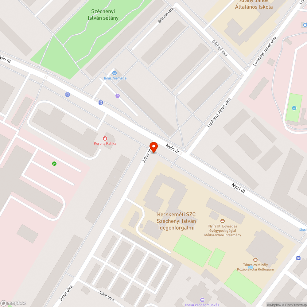 Balesetveszélyes lámpaoszlop a Juhar utca-Nyíri út kereszteződésében bejelentés helye