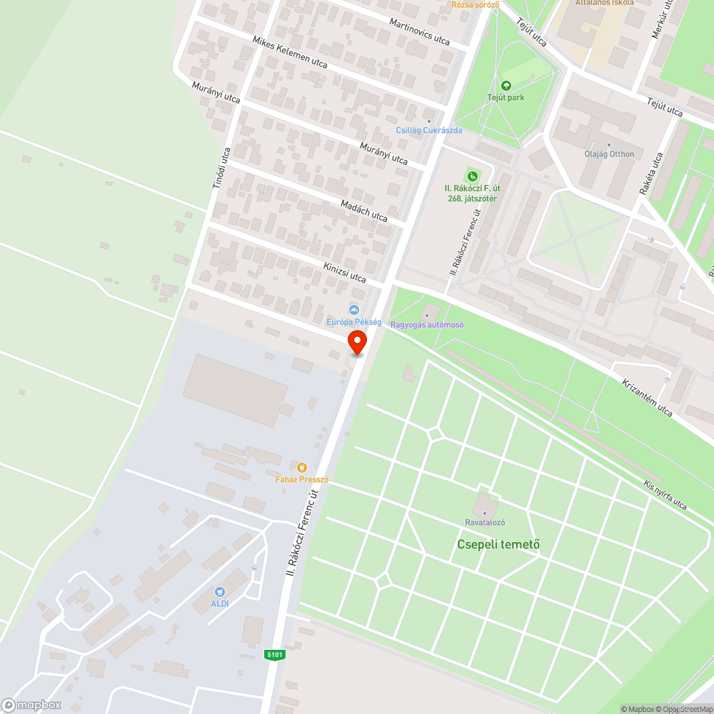 Kerékpárút hiánya a II. Rákóczi Ferenc utcában bejelentés helye