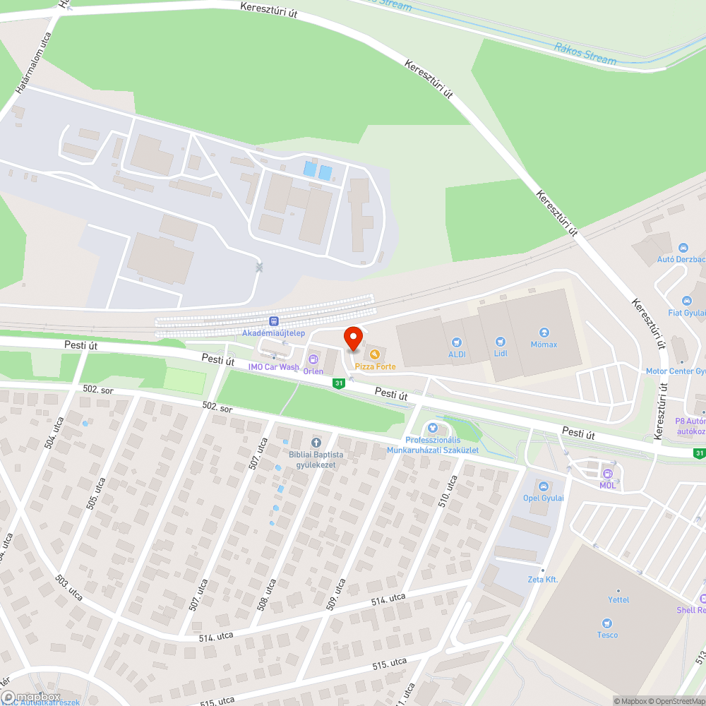 Kátyú a Lukoil/Pizza forténál bejelentés helye