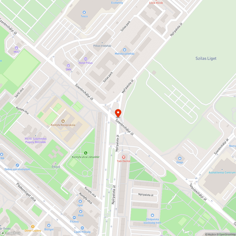 Törött autóüveg a Szentmihályi úton bejelentés helye