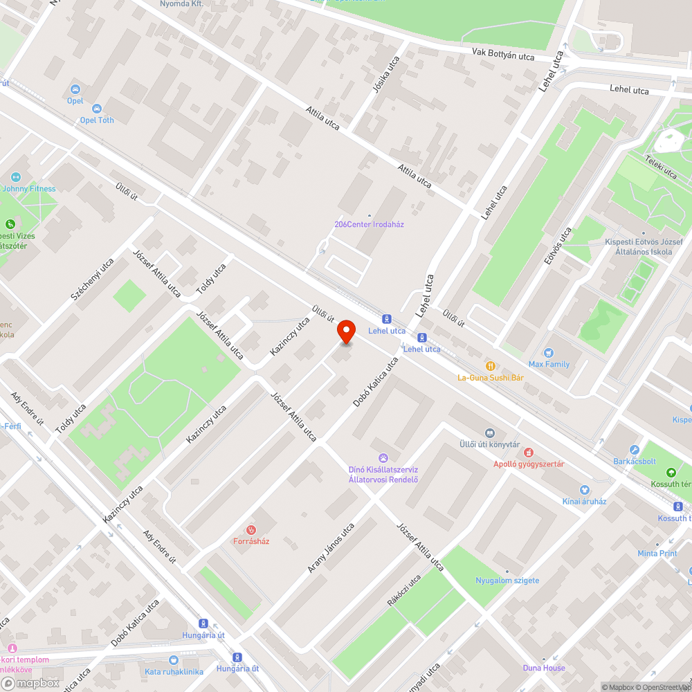 Üllői út Dobó Katica utca kereszteződés kátyús bejelentés helye