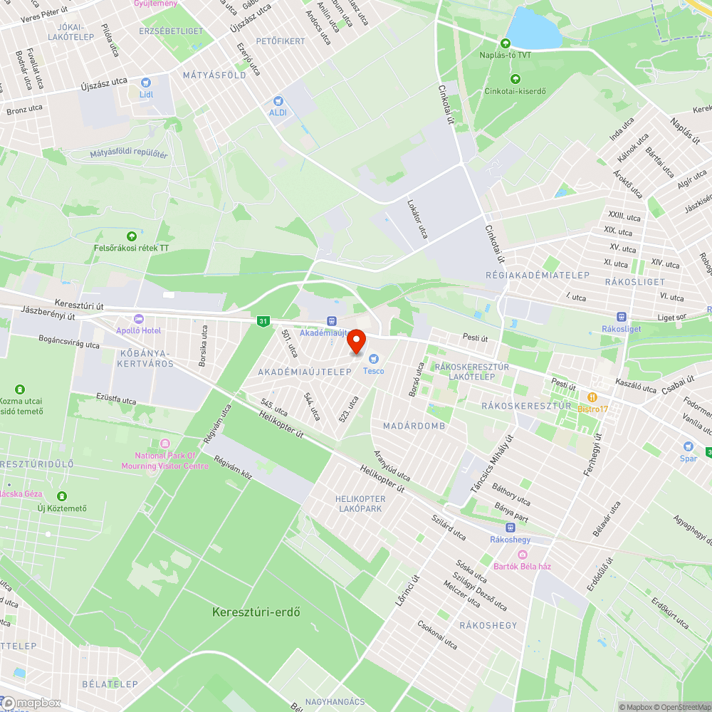 Kátyúk bejelentés helye