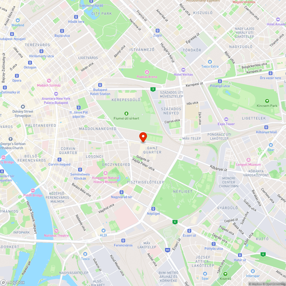 Kőbányai úti korlátok a kerékpárútra dőlve bejelentés helye