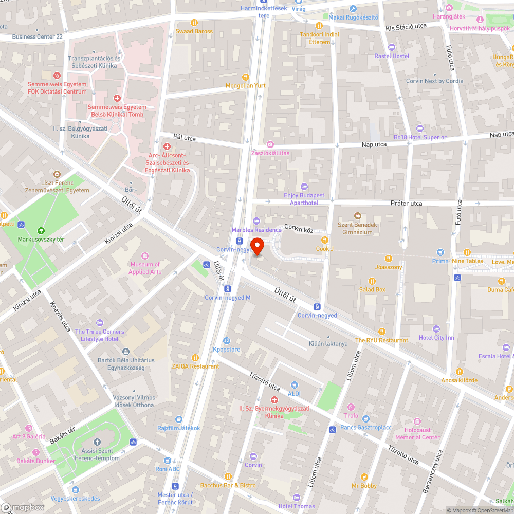 VIII. József krt. 86. Corvin előtt járdahiba bejelentés helye