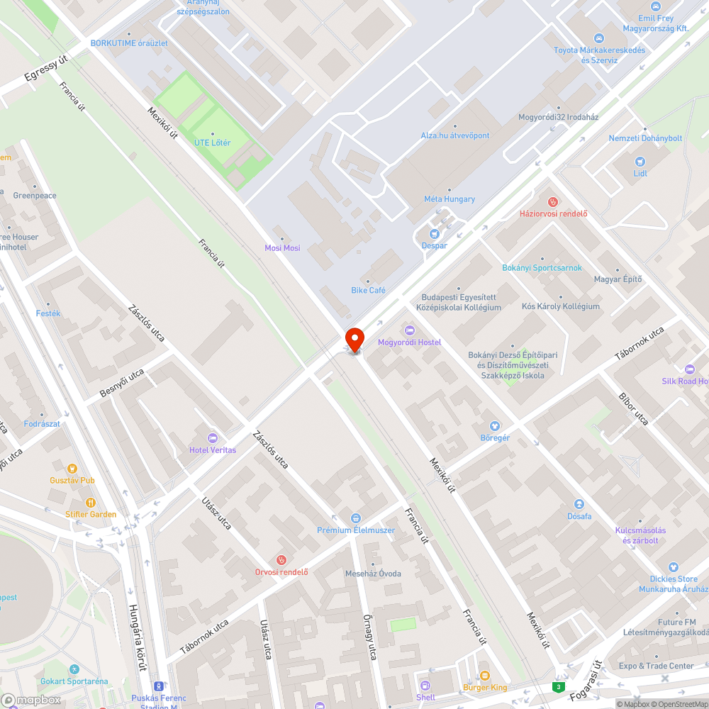 Felhullámosodott úttest a Mexikói út és a Mogyoródi út kereszteződésében bejelentés helye