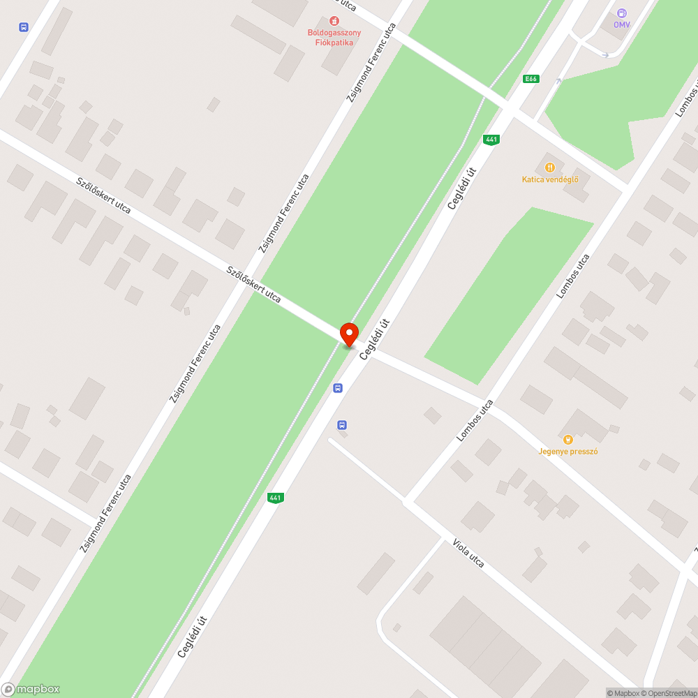 Balesetveszélyes úthiba a Szőlőskert utca - 441. sz. főút kereszteződésben bejelentés helye