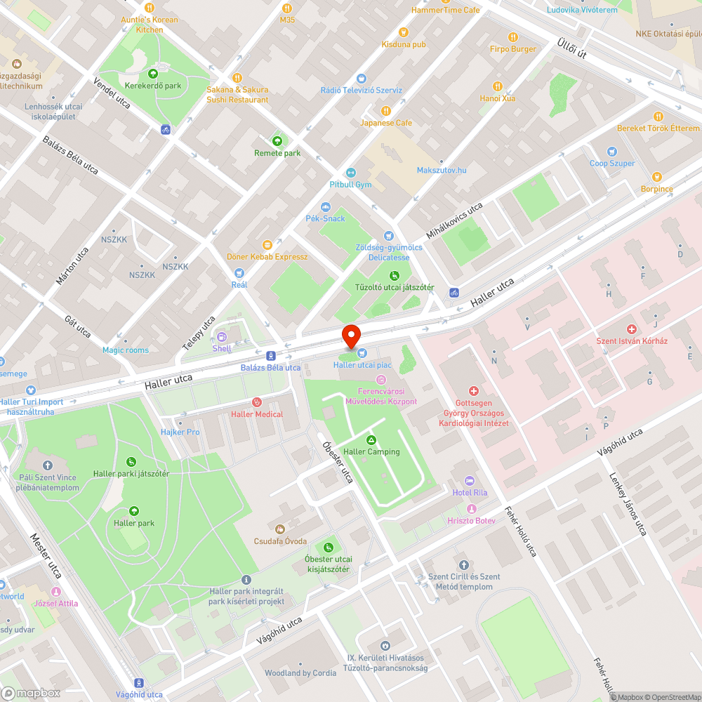 IX. kerület Haller utca kiszáradt fák bejelentés helye