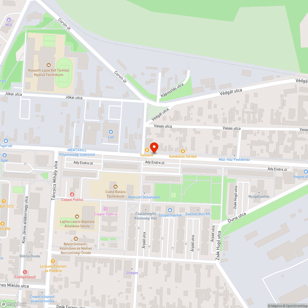 Betört üveg - Védgát utca (Csepel) bejelentés helye