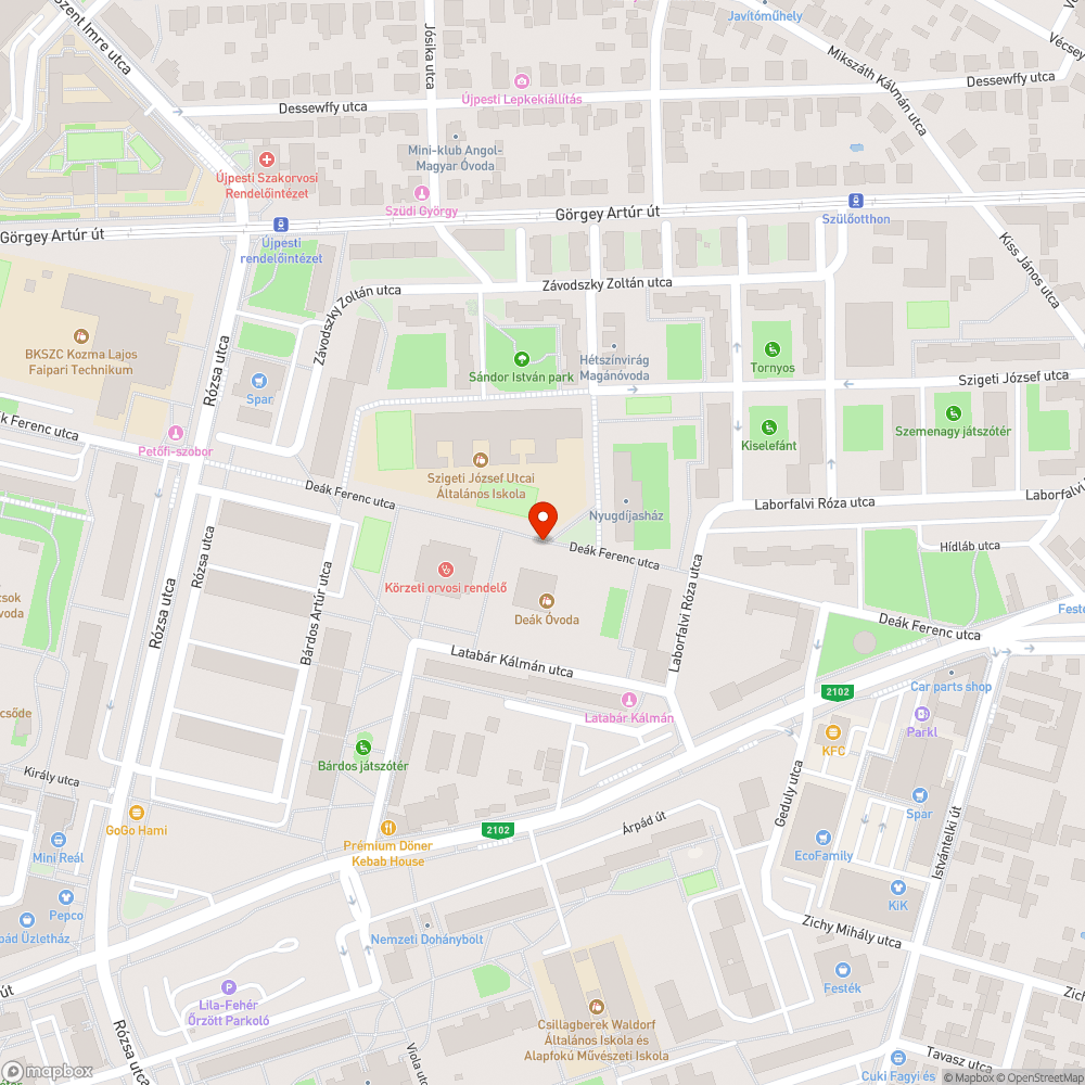 Kiszáradt fák a Deák Ferenc utcában bejelentés helye