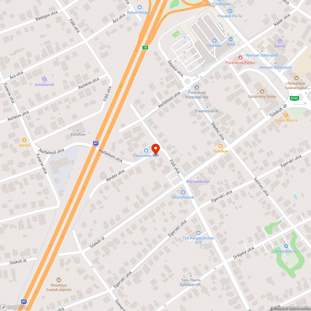 Érden, Aknász utca 1. megsüllyedt aszfalt bejelentés helye