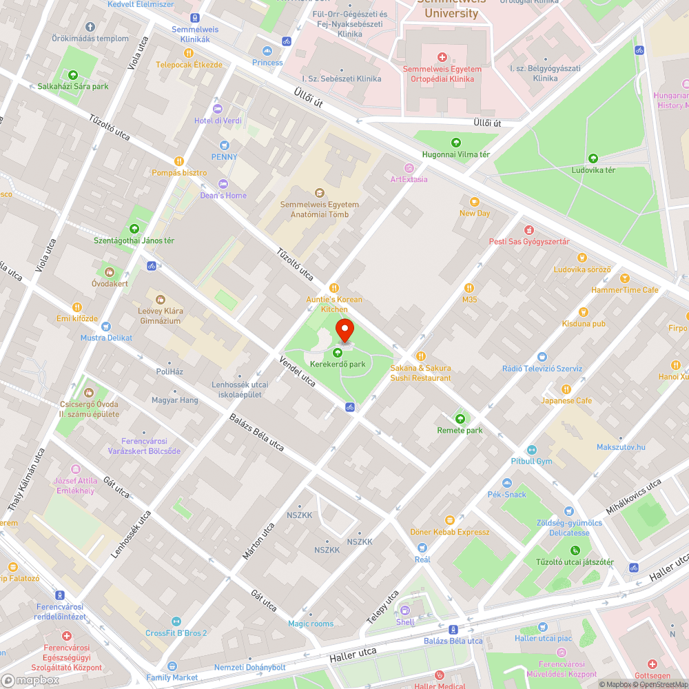 IX. kerület Kerekerdő park hiányzó pad bejelentés helye