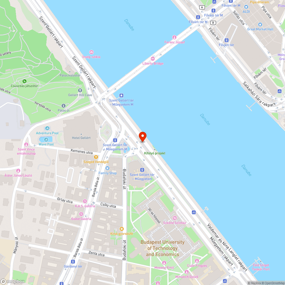 Üvegszilánkok a Gellért téri járdán/kerékpárúton bejelentés helye