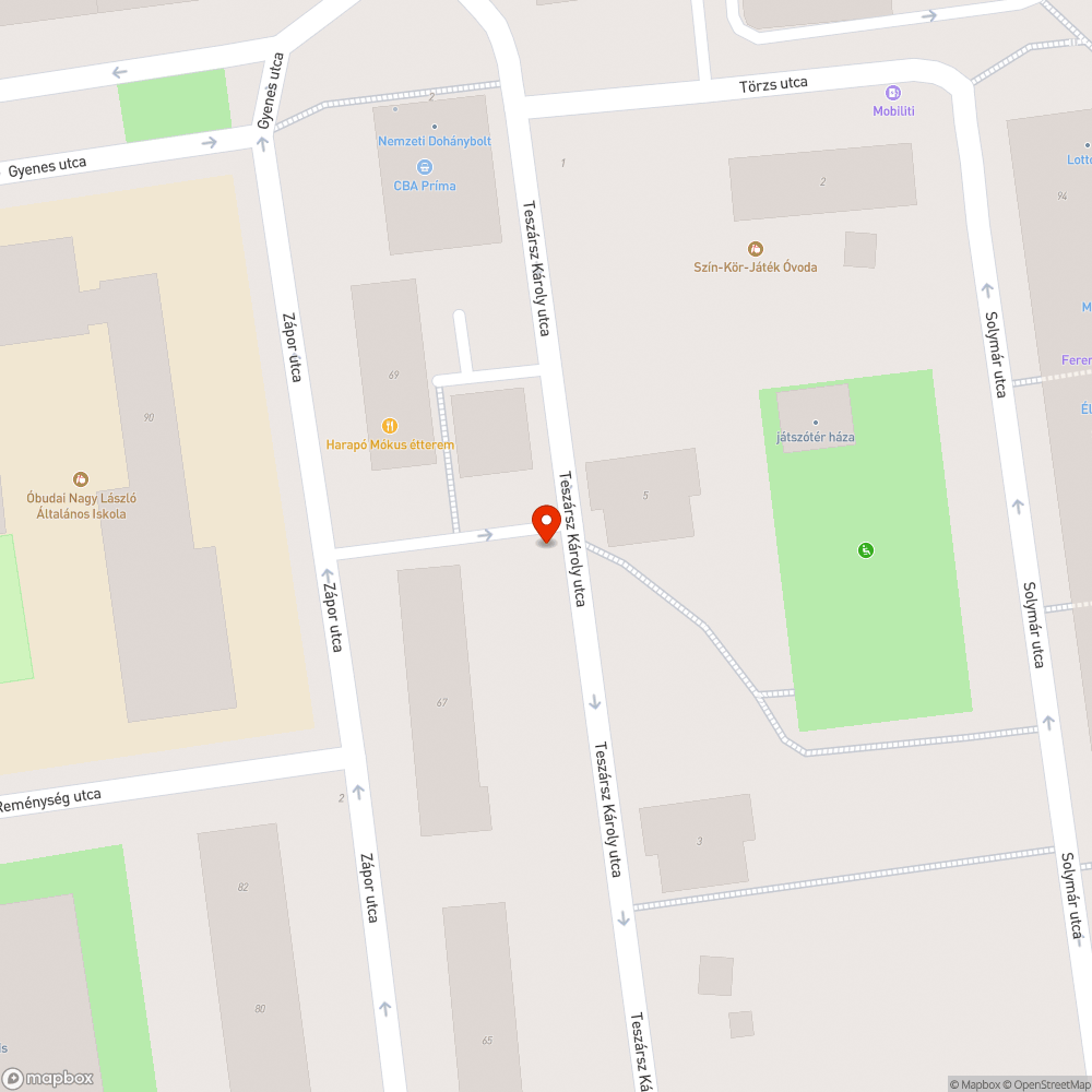 Hiányzó járdaszakaszok a Teszársz Károly utcánál bejelentés helye