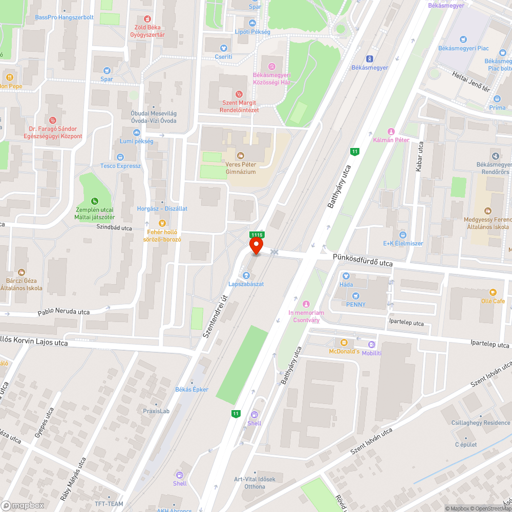 Békásmegyer H hévállomáson és környékén patkányok bejelentés helye