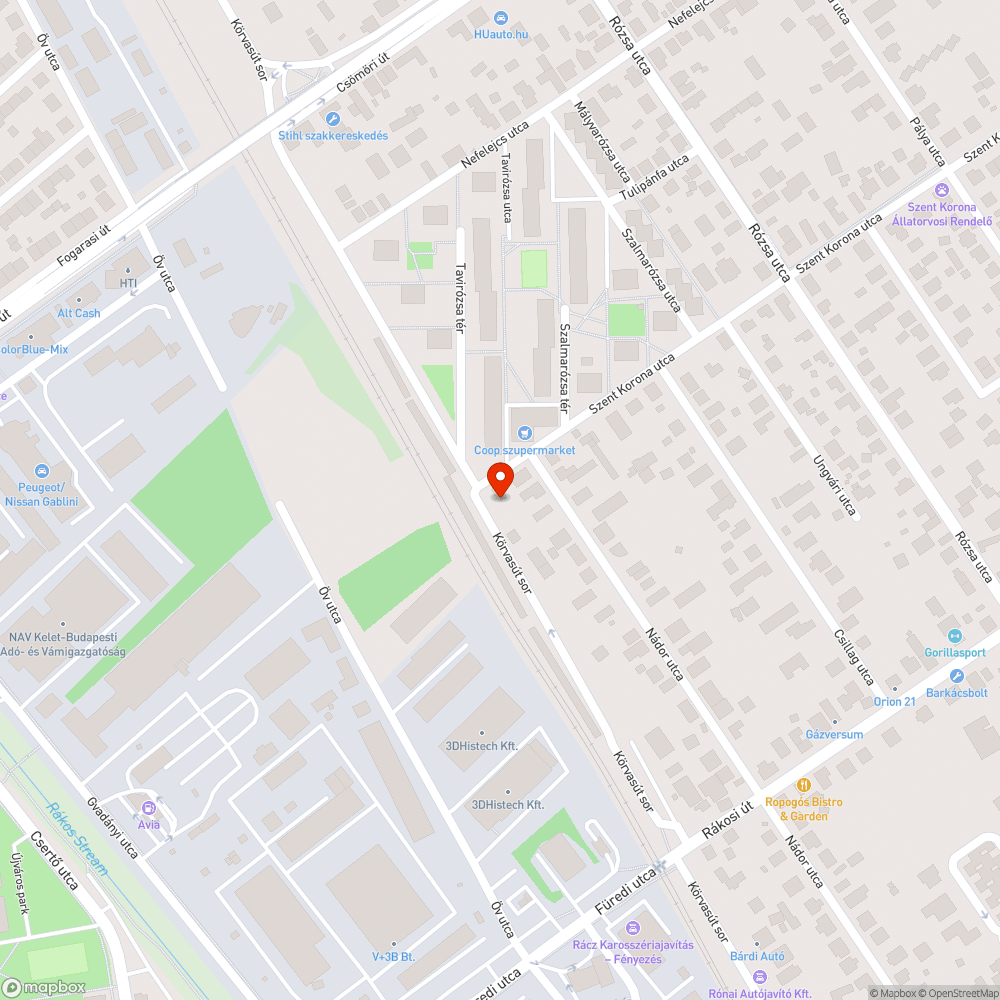 Szent Korona utca kátyú bejelentés helye