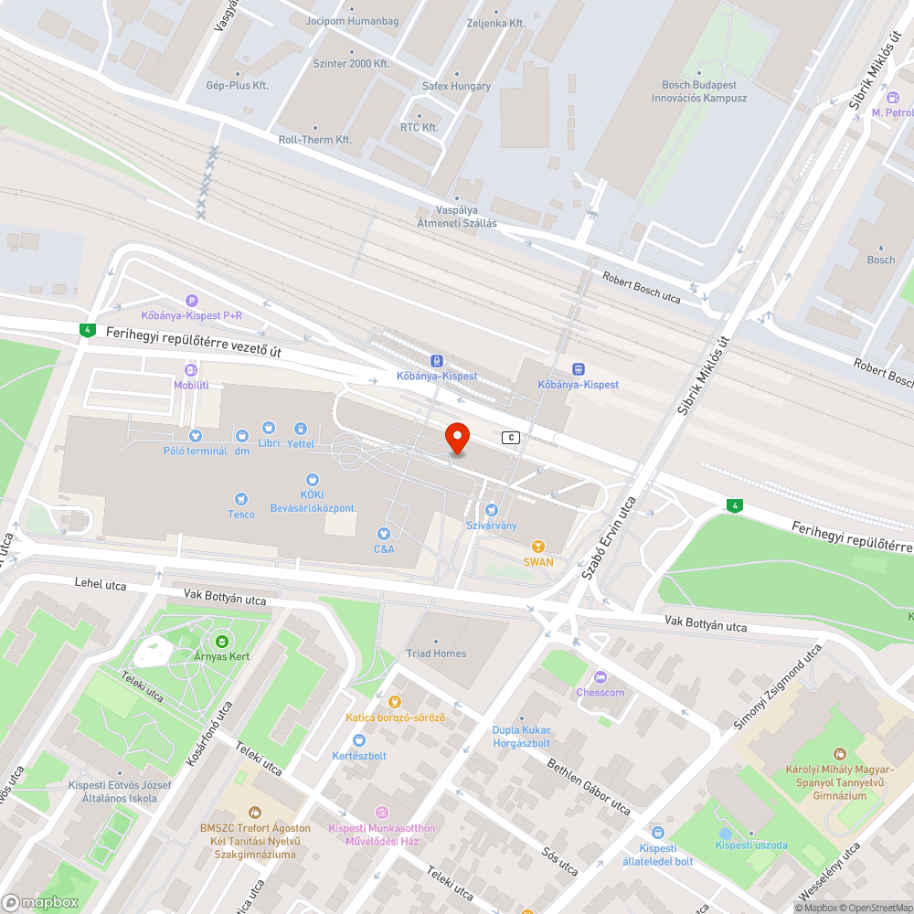 Kőbánya-Kispest 282E/284E bejelentés helye