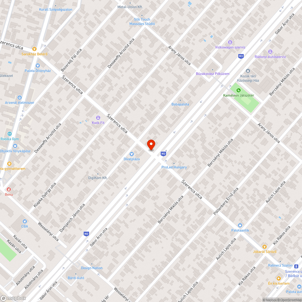 Szerencs utca 110. lámpa M3 bevezető felé bejelentés helye