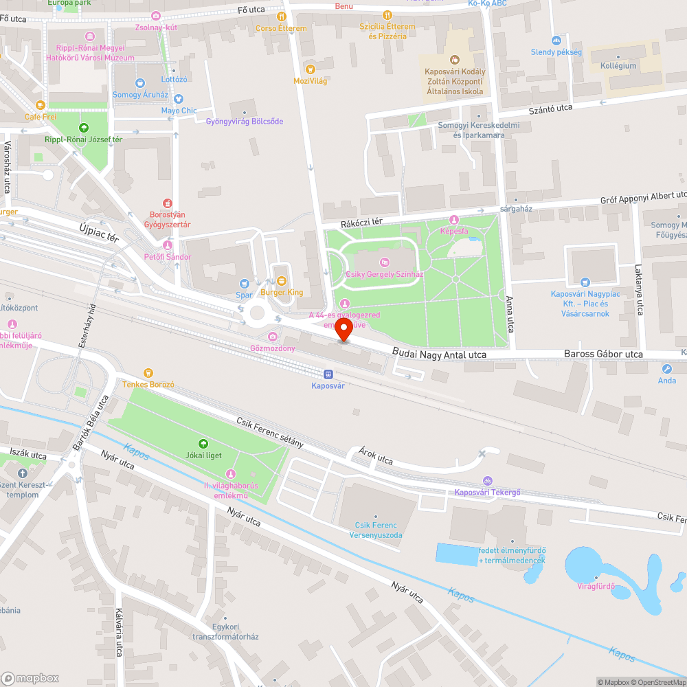 Kaposvári Vasútállomás előtti utcabútorok bejelentés helye