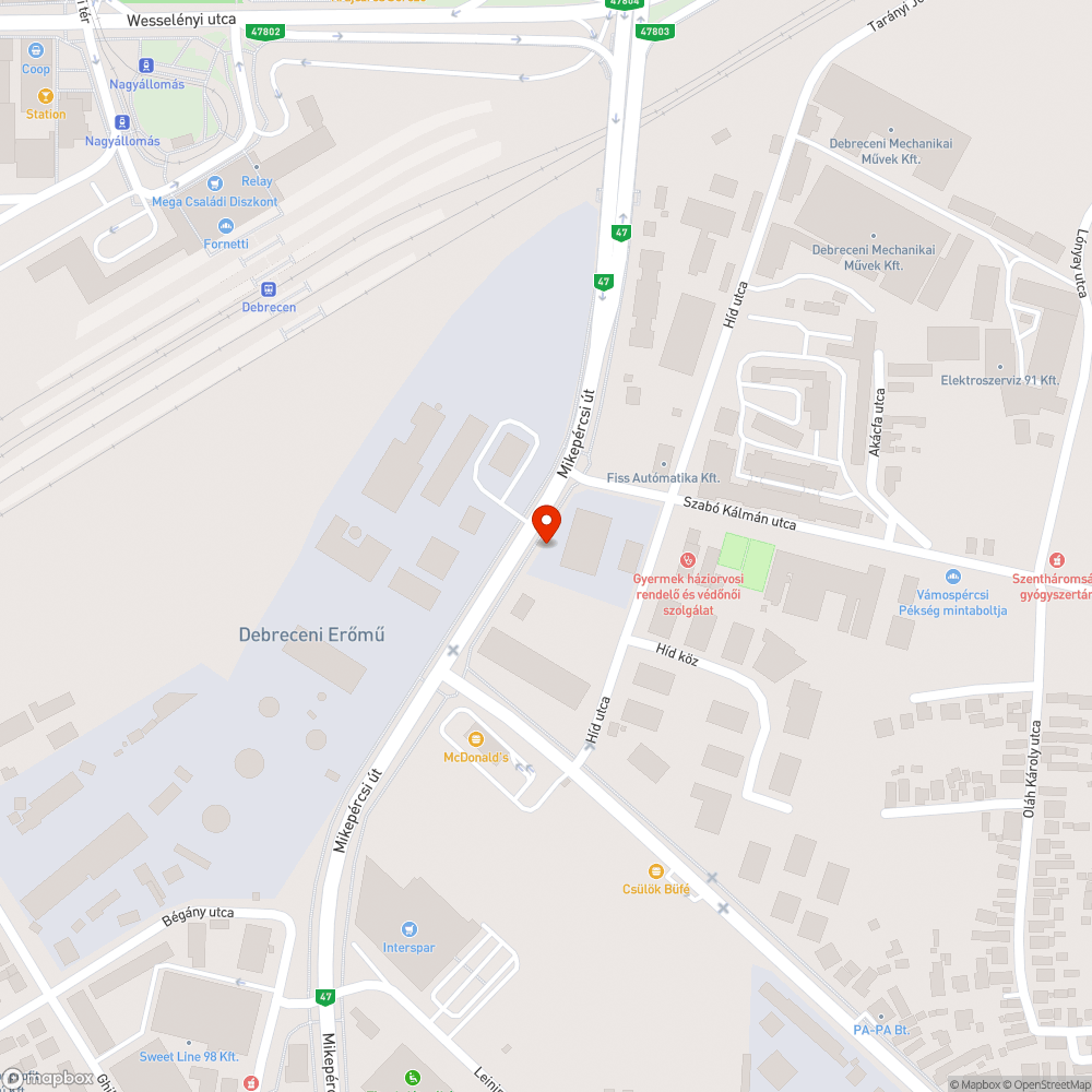 Debreceni erőmű buszmegálló Nagyállomás felé bejelentés helye