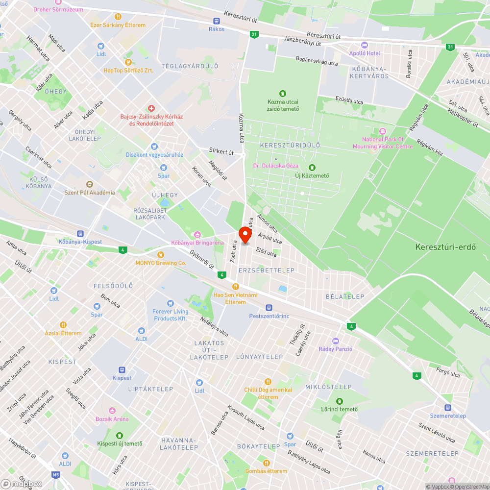 Előd utcai kátyú bejelentés helye