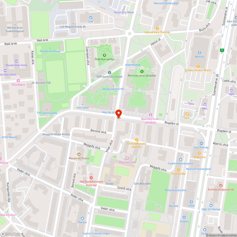 Bogdàni út - Vihar utca kereszteződés bejelentés helye