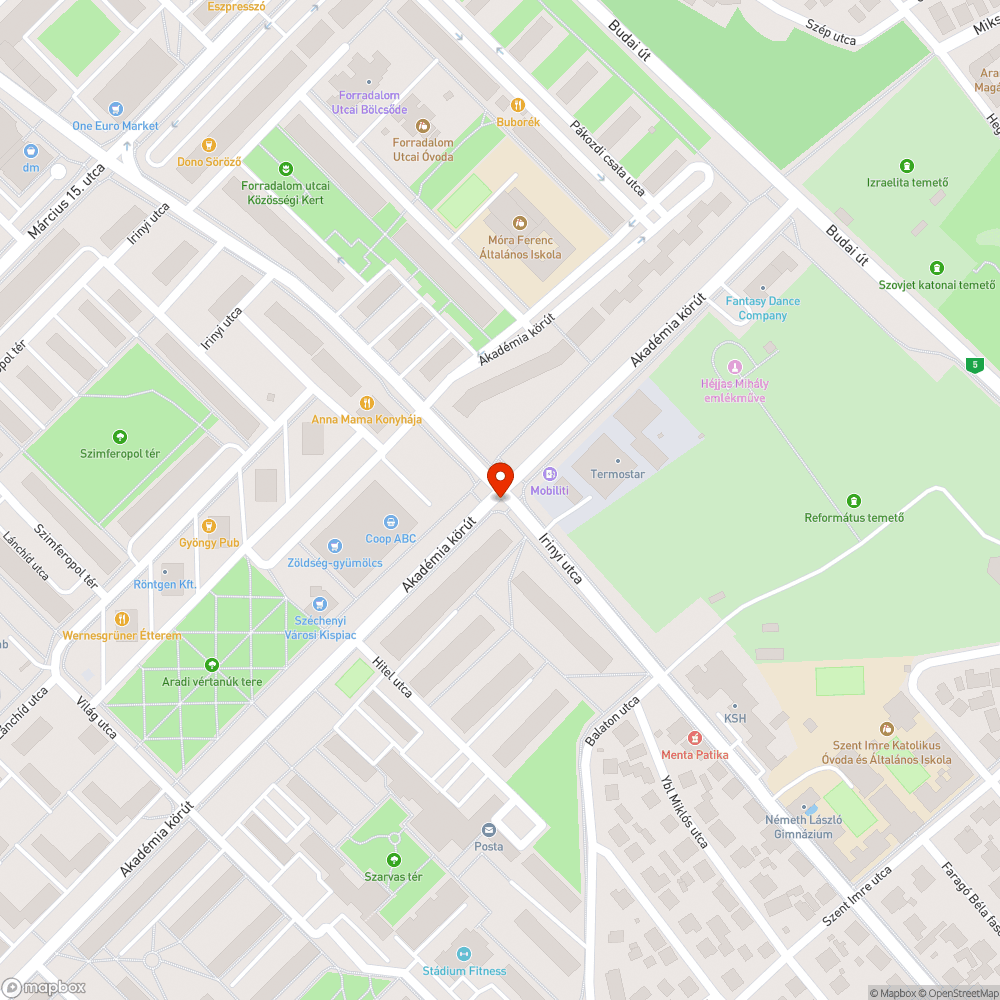 Süllyedő közműakna fedlap az Akadémia krt.- Irinyi u. kereszteződésében bejelentés helye